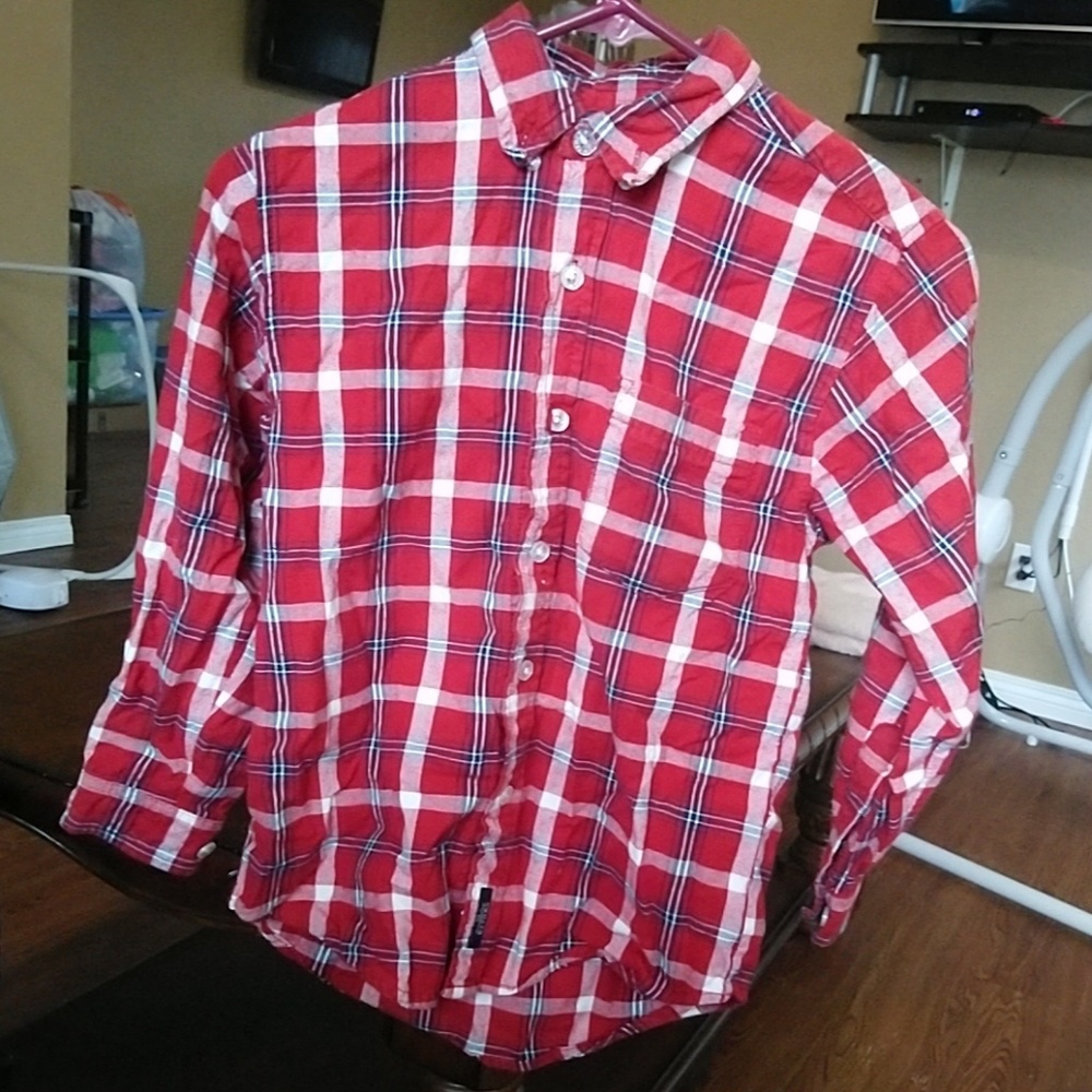 Red button down shirt